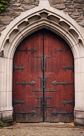 Antigua puerta de madera con remaches de hierro
