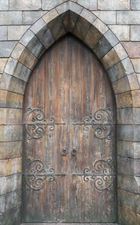 Puerta de herrería con arco superior en forma de punta