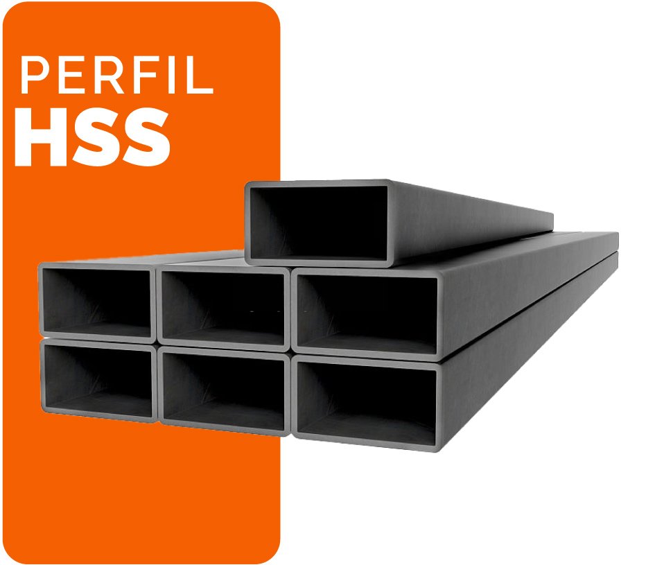 Perfiles HSS sobre fondo blanco y anaranjado