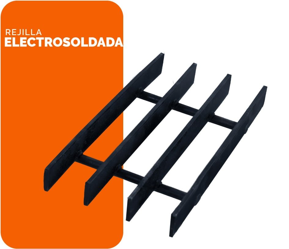 Rejilla electroforjada sobre fondo blanco y naranja para infografía