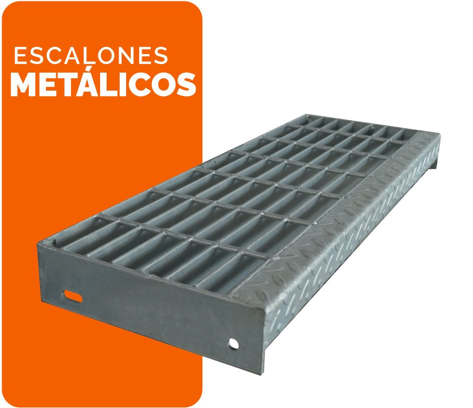 Escalón metálico sobre fondo blanco y anaranjado