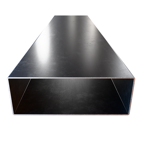 Vista frontal de perfil tubular rectangular