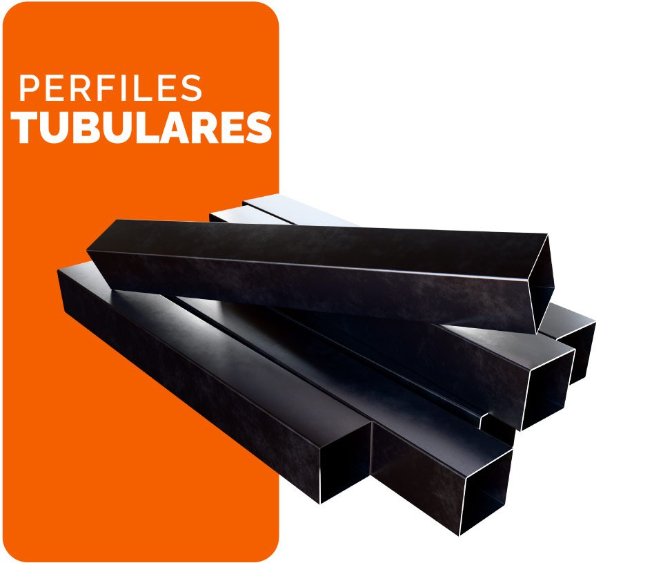 Perfiles tubulares sobre fondo blanco y anaranjado