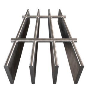 Vista frontal de rejilla de acero inoxidable