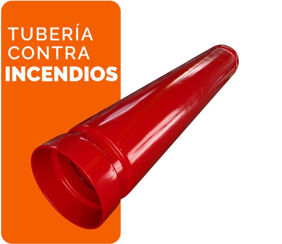 Tubo de acero contra incendio sobre fondo blanco y anaranjado