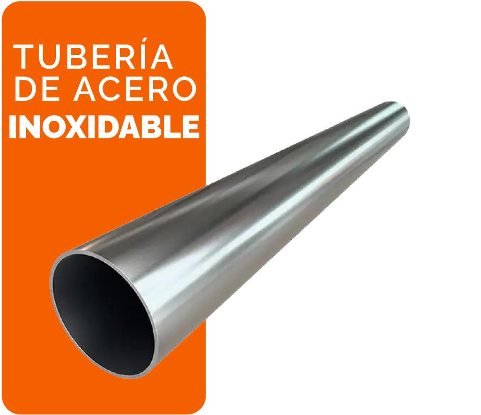 Tubo de acero inoxidable sobre fondo blanco y anaranjado